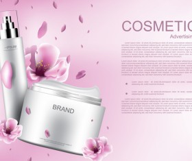 Cosmetic advertising poster with pink flower vector 04