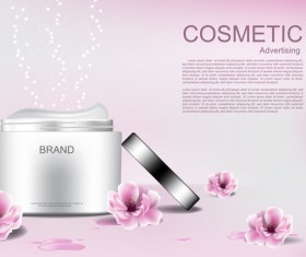 Cosmetic advertising poster with pink flower vector 05