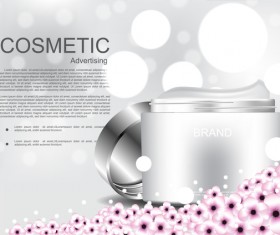 Cosmetic advertising poster with pink flower vector 06