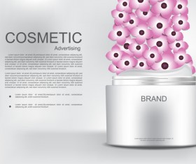 Cosmetic advertising poster with pink flower vector 07