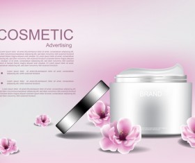 Cosmetic advertising poster with pink flower vector 09