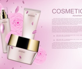Cosmetic brand poster with pink flower vector 01