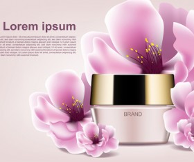 Cosmetic brand poster with pink flower vector 03