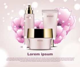 Cosmetic brand poster with pink flower vector 05