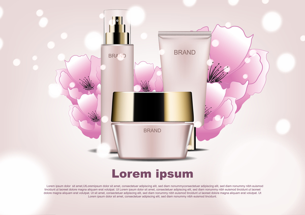 Cosmetic brand poster with pink flower vector 05