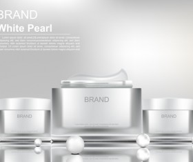 Cosmetic products with white pearls on white background vector