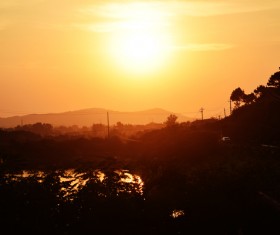 Countryside beautiful sunset view Stock Photo