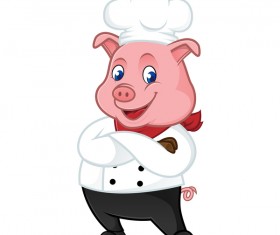 Cute cartoon chef pig vector illustration 01
