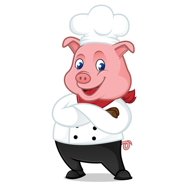 Cute cartoon chef pig vector illustration 01
