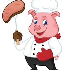 Cute cartoon chef pig vector illustration 02