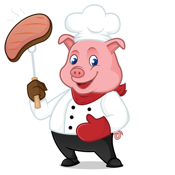 Cute cartoon chef pig vector illustration 02