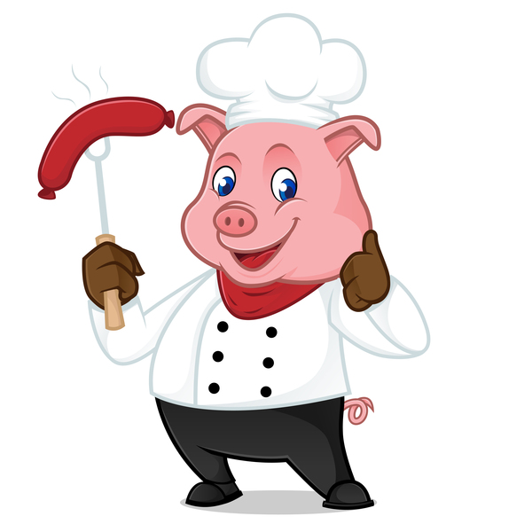 Cute cartoon chef pig vector illustration 03