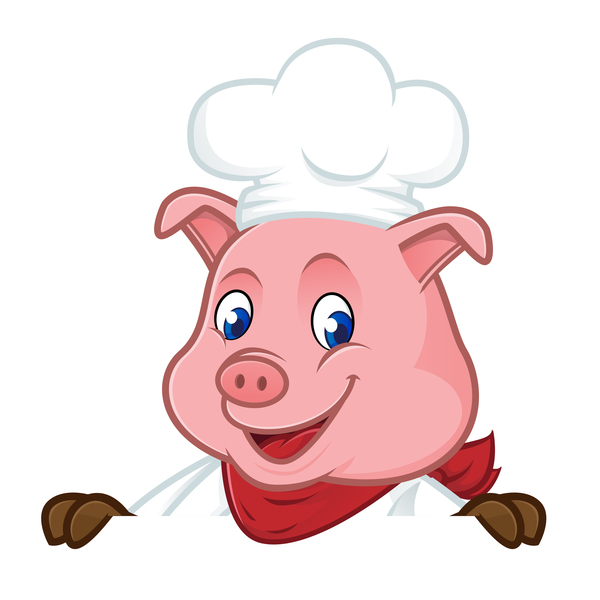 Cute cartoon chef pig vector illustration 04
