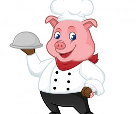 Cute cartoon chef pig vector illustration 05
