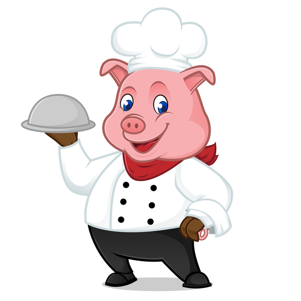 Cute cartoon chef pig vector illustration 05
