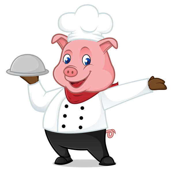 Cute cartoon chef pig vector illustration 06