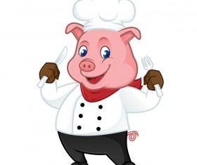 Cute cartoon chef pig vector illustration 07