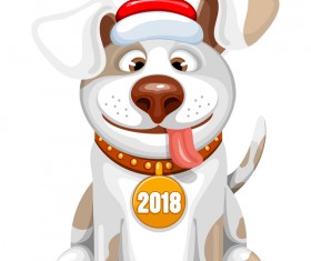 Cute dog with 2018 new year vector