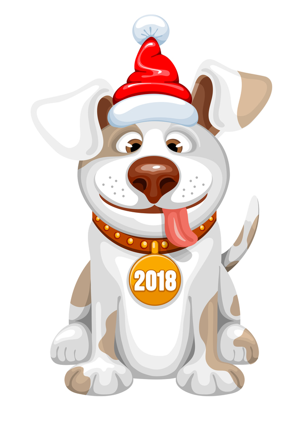 Cute dog with 2018 new year vector