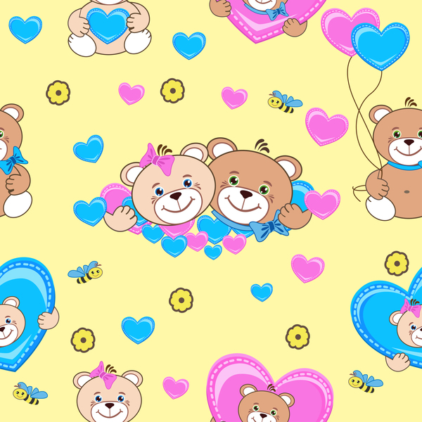 Cute teddy bears seamless pattern vector material 01