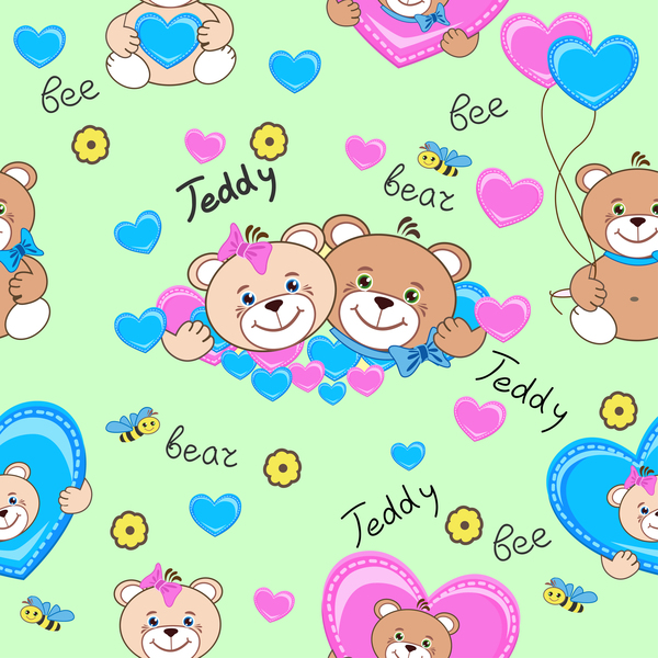 Cute teddy bears seamless pattern vector material 03