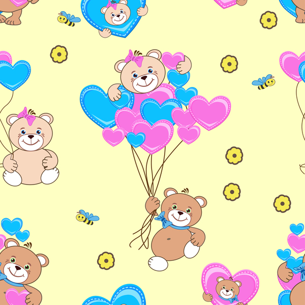 Cute teddy bears seamless pattern vector material 04