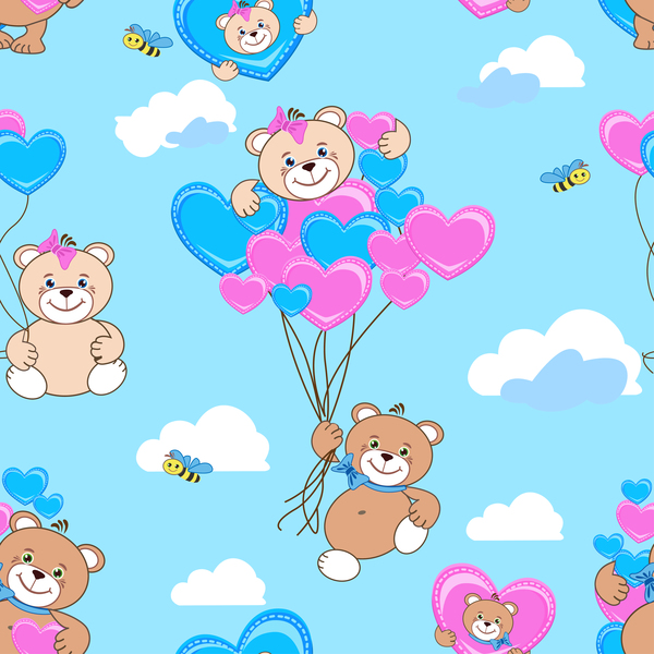 Cute teddy bears seamless pattern vector material 05