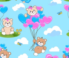 Cute teddy bears seamless pattern vector material 06