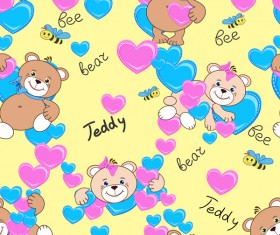 Cute teddy bears seamless pattern vector material 07