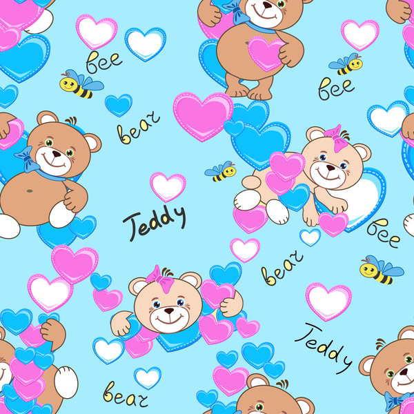 Cute teddy bears seamless pattern vector material 08