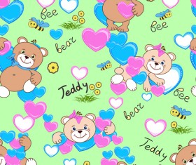 Cute teddy bears seamless pattern vector material 09