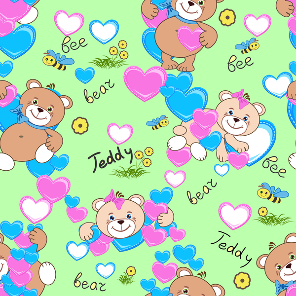 Cute teddy bears seamless pattern vector material 09