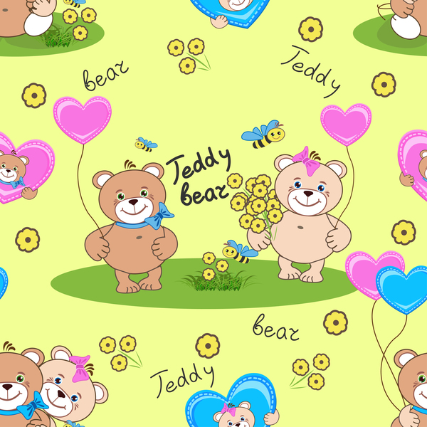 Cute teddy bears seamless pattern vector material 10