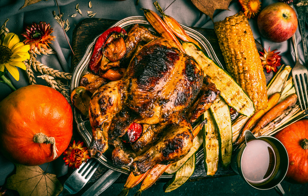 Delicious grilled chicken with grilled corn vegetables Stock Photo