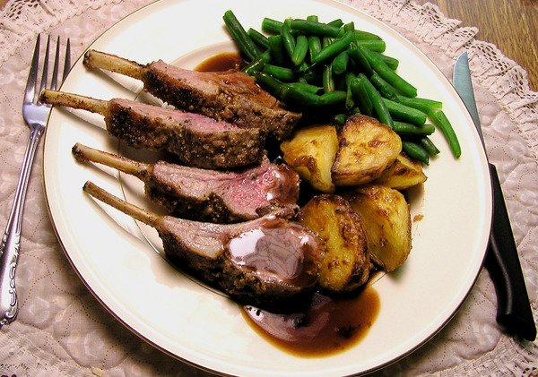 Delicious lamb chops with potatoes Stock Photo