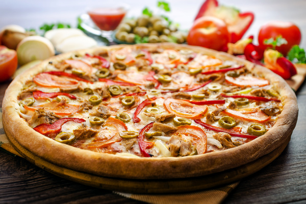 Delicious tomato pizza Stock Photo