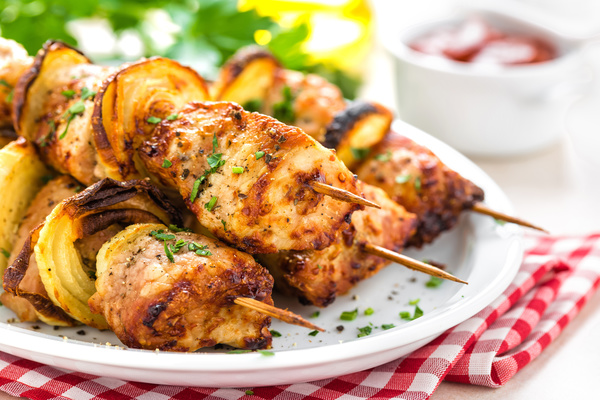 Delicious vegetable skewers Stock Photo