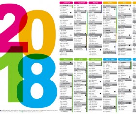 Detailed calendar 2018 vector template