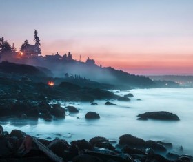 Evening calm lake landscape Stock Photo