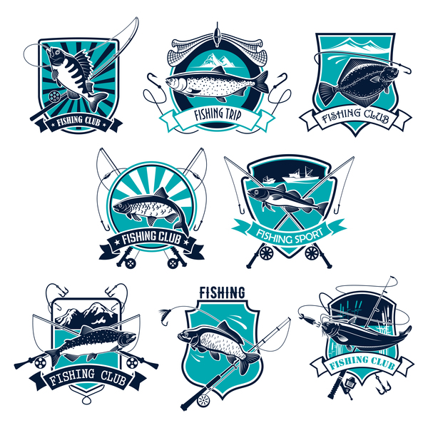 Fishing club emblem design vector