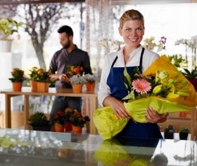 Flower shop proprietress Stock Photo