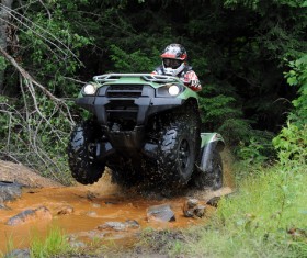 Four-wheel drive motorcycle off-road challenge Stock Photo