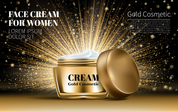 Gold cosmetic poster template vector
