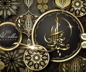 Golden Eid al-Adha Mubarak ismalic background with decorative vector