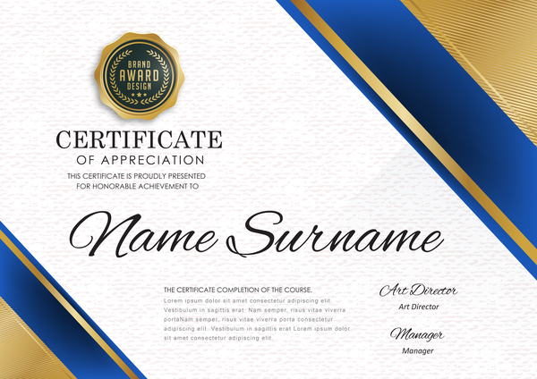 Golden certificate template vector