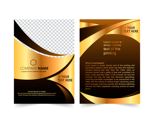 Golden company brochure cover template vector 02