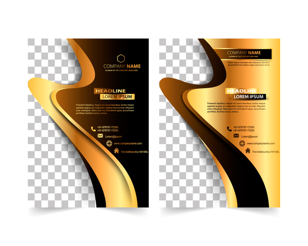 Golden company brochure cover template vector 09