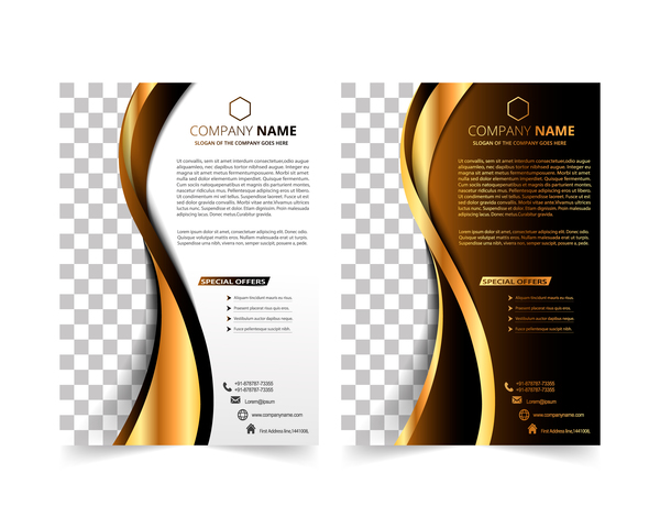 Golden company brochure cover template vector 16