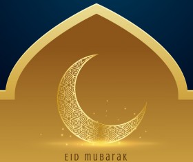 Golden with blue eid mubarak background design vector