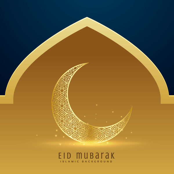 Golden with blue eid mubarak background design vector